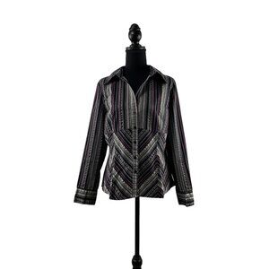 apt.9 Womens Button-Down Long Sleeve Striped Shirt With Collar Large